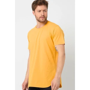 Amazing Crash Sarı Basic Erkek Bisiklet Yaka Long Fit Eteği Biyeli T-Shirt