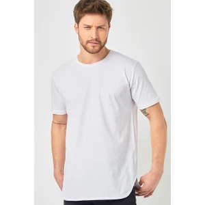Amazing Crash Beyaz Basic Erkek Bisiklet Yaka Long Fit Eteği Biyeli T-Shirt
