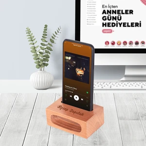 Isme Özel Ses Yükseltici Ahşap Telefon Standı