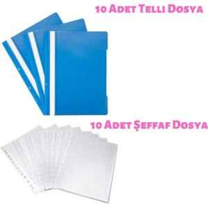 Şeffaf Dosya + Plastik Telli Dosya A4 Poşet Dosya Mavi Dosya