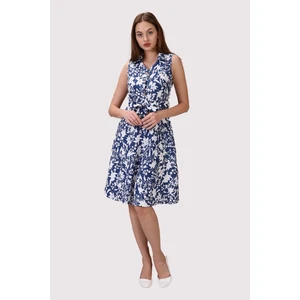 Kadın Düğme Detaylı V Yaka Cotton Elbise 4405 Boy 105