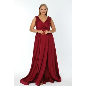 Ladies First  Büyük Beden 3434 Bordo Uzun Abiye Elbise