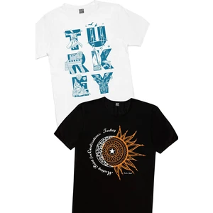 Türkiye Ay Yıldız Siyah, Türkiye Harfler Beyaz Erkek 2'li Eko Paket T-Shirt