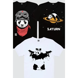 Bandanalı Panda, Satürnde Panda, Uzi Tabancalı Panda Erkek 3'lü Eko Paket T-Shirt