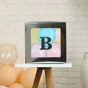 Patladı Gitti B Harfli Gümüş Şeffaf Büyük Boy 25*25 Cm Balon Kutusu Kendin Yap Doğum Günü Parti Kutlama Seti