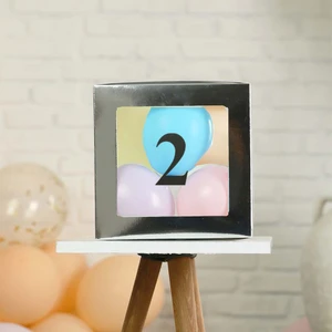 Patladı Gitti 2 Rakamlı Gümüş Şeffaf Büyük Boy 25*25 Cm Balon Kutusu Kendin Yap Doğum Günü Parti Kutlama Seti