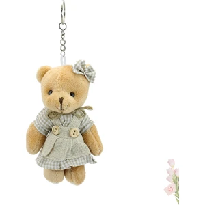Süsle Bebek ve Parti Peluş Kıyafetli Ayıcık Anahtarlık, 12,5 x 8,5 cm - Kız Model
