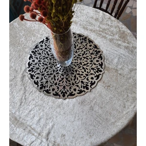 Orta Sehpa Runneri/Masa Örtüsü/ Kadife/S.Deri Işlemelı/Siyah-Gümüş/46cm
