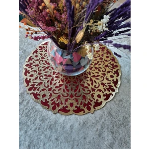 Orta Sehpa Runneri/Masa Örtüsü/ Kadife/S.Deri Işlemelı/Bordo-Gold/46cm