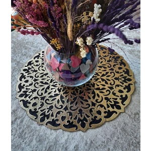 Orta Sehpa Runneri/Masa Örtüsü/ Kadife/S.Deri Işlemelı/Siyah-Gold/46cm