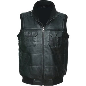 Yakalı ve Beli Lastikli Siyah Renk Deri Yelek