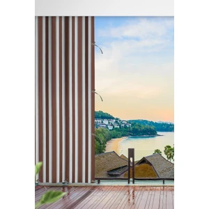 Altın Pamuk Her Ölçüde Enxboy Seçenekli Bağcıklı Balkon Perdesi-Balkon Brandası Kahve Beyaz