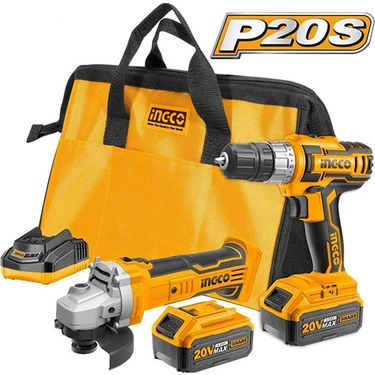 Ingco CKLI2009 20V Lithium-Ion 2 Li Set Şarjlı Matkap + 115MM Taşlama Kömürsüz Motor 2