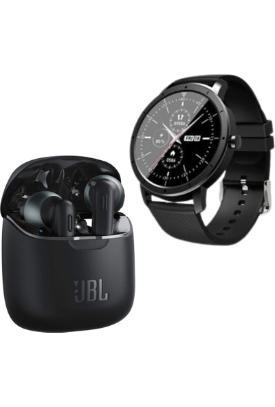 Zamak Jbl Tune 220 Tws Siyah Bluetooth Kulaklık HW21 Spor Yuvarlak Kasa Akıllı Saat Su Geçirmez Siyah