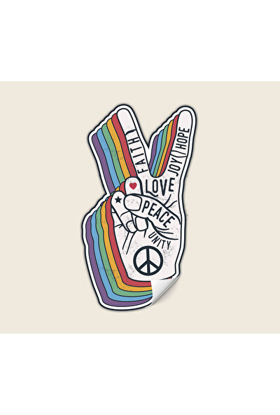 Kutu Ambalaj Barış, Zafer, Özgürlük, Birlik Sticker Etiketi - 10 Adet
