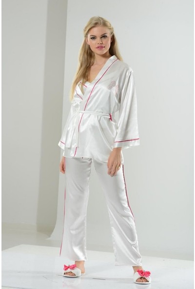 Asimod 3 Parça Bride Çeyizlik Saten Pijama Takımı