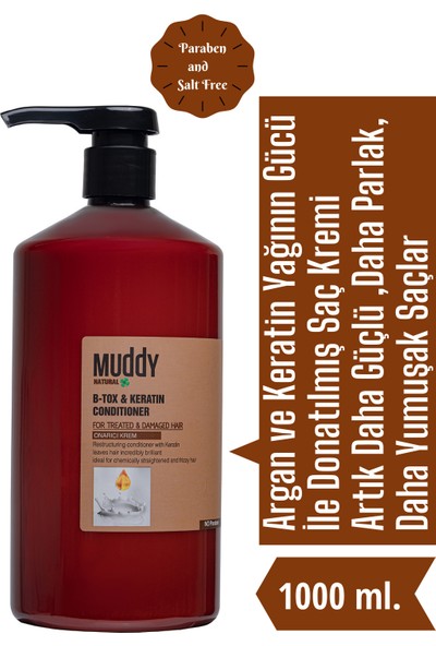 Muddy Yıpranmış ve İşlem Görmüş Saçlar Için B-Tox & Keratin İçeren Onarıcı Saç Bakım Kremi 1000 ml