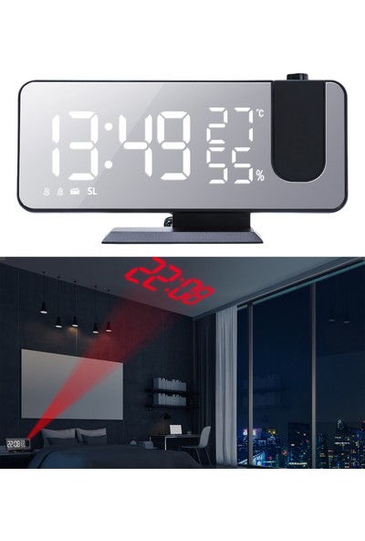 Dolity Snooze Black ile Dijital Projeksiyon Sıcaklığı Higrometre Çalar Saat (Yurt Dışından)