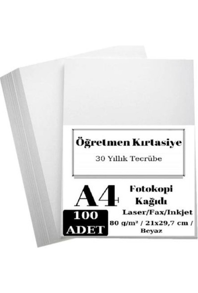 A4 80 G/m² 100 Ad. Beyaz Fotokopi Kağıdı (1 Paket)