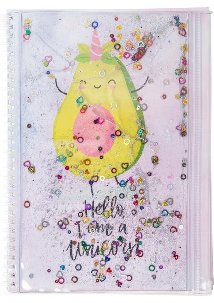 A4 Boy Simli ve Sulu Şeffaf Kalemlikli Defter Avokado