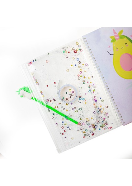 A4 Boy Simli ve Sulu Şeffaf Kalemlikli Defter Avokado