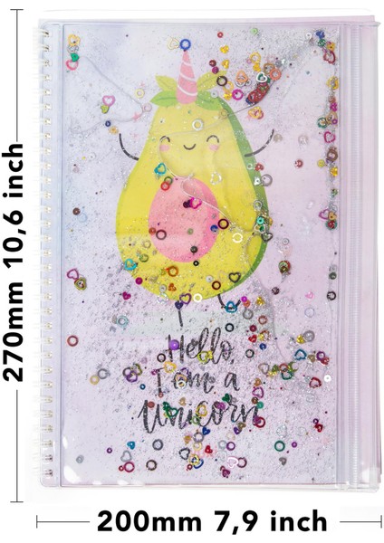 A4 Boy Simli ve Sulu Şeffaf Kalemlikli Defter Avokado
