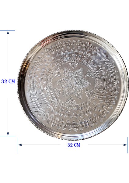 Binbir Trend 32 Cm El Işlemeli Otantik Desenli Kalın Urfa Bakır Tepsi Kalaylı