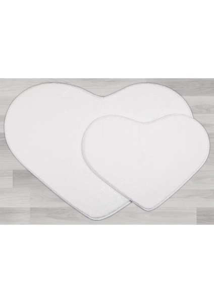 Modern Dekoratif Halı Jel Kaymaz Taban Peluş Puffy Kalp Model Beyaz Paspas Takımı 70X100 CM-70X60 cm fiyatları