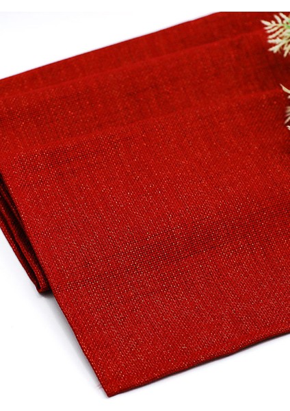 Simli Keten Runner, Kırmızı, Siyah, Krem