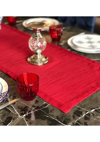 Simli Keten Runner, Kırmızı, Siyah, Krem modelleri