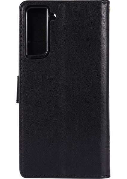 Kelebek Çiçek Baski Deri Cüzdan Telefon Samsung Galaxy S21 5g Için Için Bilek Kayışı ile Standı Standı - Siyah (Yurt Dışından) modelleri
