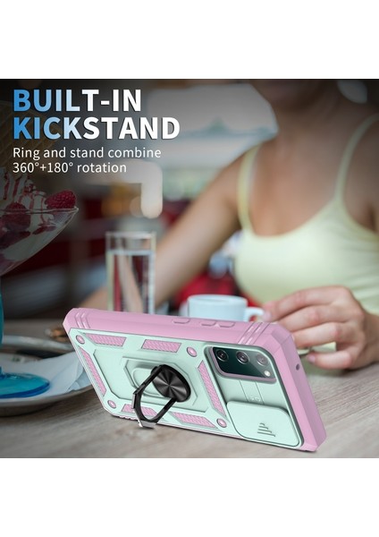Kamera Kaydırıcı Tasarım 3-In-1 Tpu + Pc + Metal Telefon Kılıf Samsung Galaxy S20 Fe / S20 Fan Sürümü / S20 Fe 5g Için / S20 Fan Edition 5g Için - Yeşil / Pembe (Yurt Dışından) modelleri