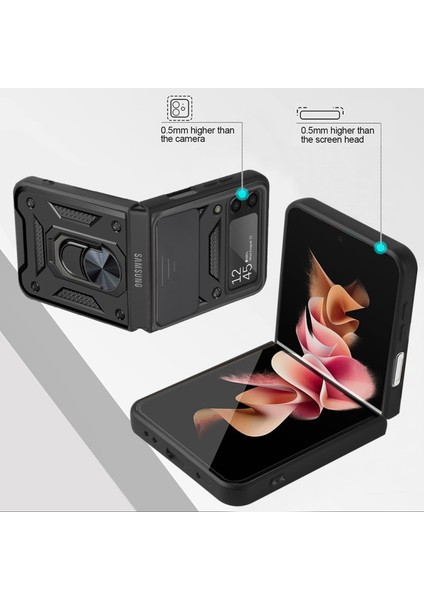 Kamera Kılıf Koruyucu Telefon Kılıfıı ile Yüzük Tutucu Kılıf Için Samsung Galaxy Z Flip3 5g Için - Siyah (Yurt Dışından) fırsatları
