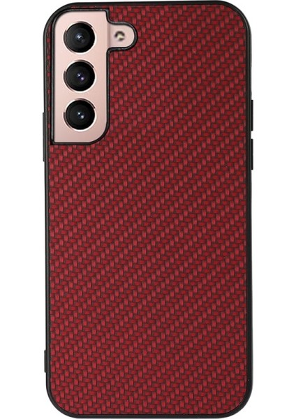 Karbon Fiber Doku Telefon Kılıfı Pu Deri Kaplamalı Pc + Tpu Hibrid Kılıf Samsung Galaxy S22 + 5g Için - Kırmızı (Yurt Dışından)