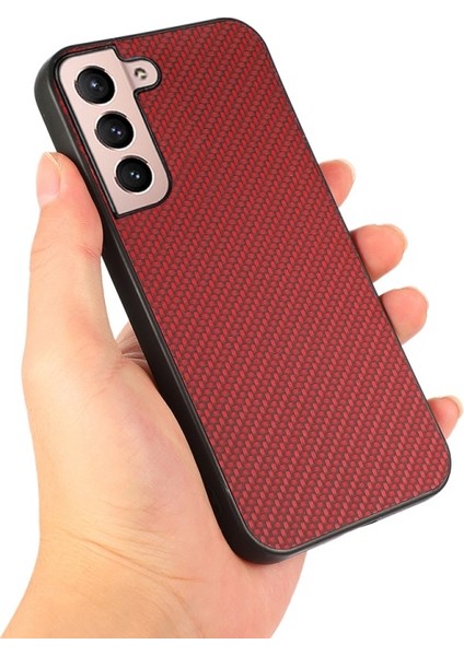 Karbon Fiber Doku Telefon Kılıfı Pu Deri Kaplamalı Pc + Tpu Hibrid Kılıf Samsung Galaxy S22 + 5g Için - Kırmızı (Yurt Dışından) fiyatları