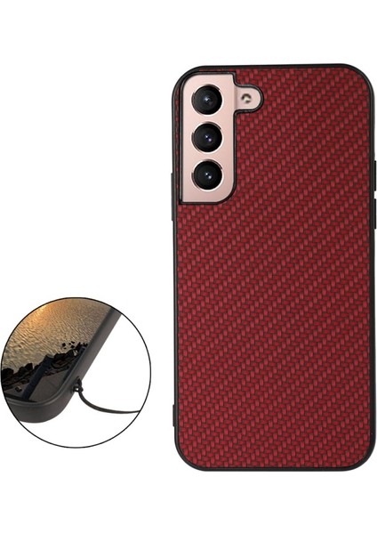 Karbon Fiber Doku Telefon Kılıfı Pu Deri Kaplamalı Pc + Tpu Hibrid Kılıf Samsung Galaxy S22 + 5g Için - Kırmızı (Yurt Dışından) modelleri