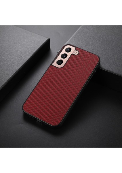 Karbon Fiber Doku Telefon Kılıfı Pu Deri Kaplamalı Pc + Tpu Hibrid Kılıf Samsung Galaxy S22 + 5g Için - Kırmızı (Yurt Dışından) fırsatları