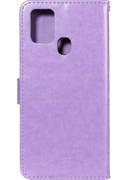 Kelebek Çiçek Baskı Deri Telefon Kılıfı Cüzdan Standı Için Samsung Galaxy A21S - Hafif Mor (Yurt Dışından)
