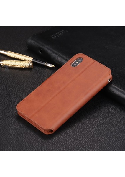 iPhone Xs Max 6.5 Inç Için Deri Manyetik Cüzdan Kılıf - Kahverengi (Yurt Dışından)