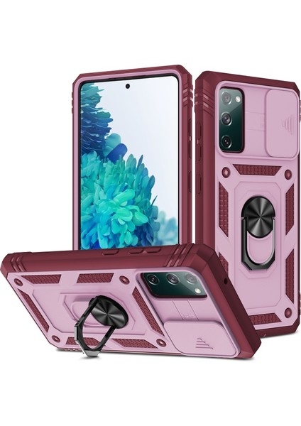 Kamera Kaydırıcı Tasarım 3-In-1 Tpu + Pc + Metal Telefon Kılıf Samsung Galaxy S20 Fe / S20 Fan Sürümü / S20 Fe 5g Için / S20 Fan Edition 5g Için - Pembe (Yurt Dışından)