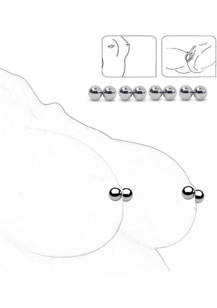 2 Çift 4 Meme Ucu Deliksiz Fake Mıknatıs Topu Kadınlar İçin Ultra Güçlü Manyetik