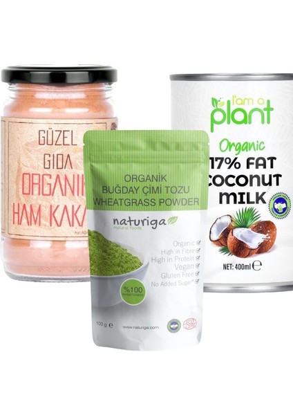 Ham Kakao + Hindistan Cevizi Sütü + Naturiga Buğday Çimi Tozu