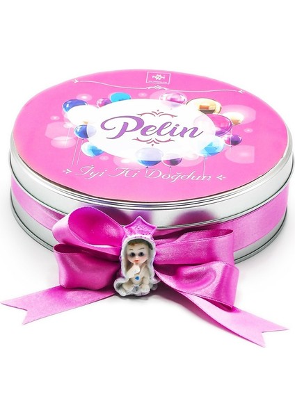 Nin Kız Bebek Çikolatası Metal Yuvarlak Kutu Balonlar Baskılı (80 Adet Napoliten Çikolata) fiyatları