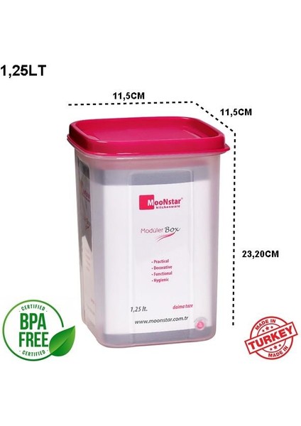 Moon Star Modüler Çok Amaçlı Saklama Kabı 1,25 Litre Ms-09