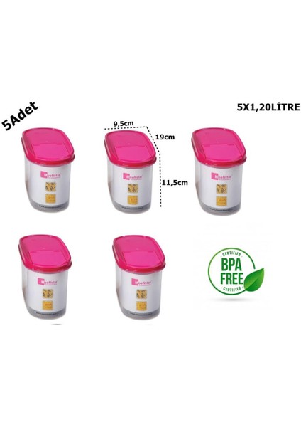 Moon Star Modüler Kapaklı Kuru Gida Saklama Kabı 1,2 Lt x 5ADET Mb-11