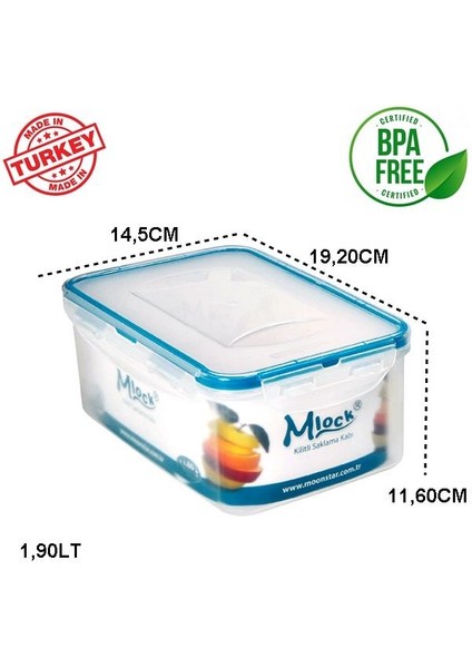 Moonstar Mlock 1,90 Litre Hava Sızdırmaz Kilitli Kap ML-160