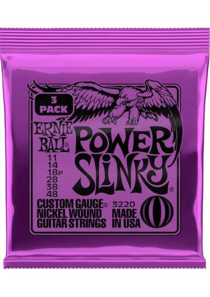 Ernieball P03220 Power Slınky Elektro Gitar Tel Seti (3'lü Paket)
