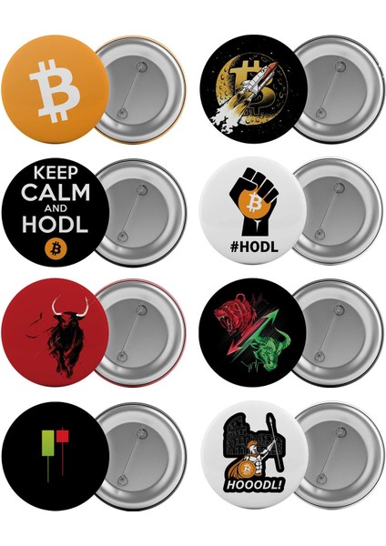 Bitcoin Çanta Rozeti Seti 8 Adet En Büyük Boy 5.8cm Iğneli Broş