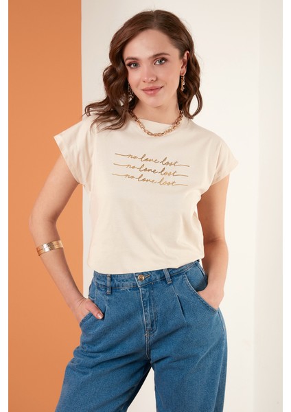 Baskılı Bisiklet Yaka % 100 Pamuk T Shirt Bayan T Shirt 5864217 fiyatları
