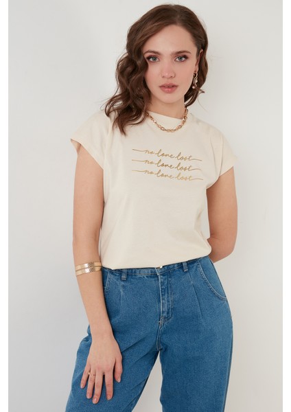 Baskılı Bisiklet Yaka % 100 Pamuk T Shirt Bayan T Shirt 5864217 modelleri